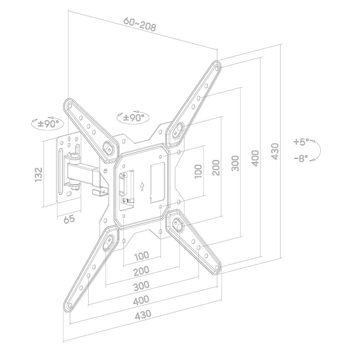 DM Pro DM-2355FM Βάση Τηλεόρασης Τοίχου έως 55" και 30kg Μαύρο - Image 2