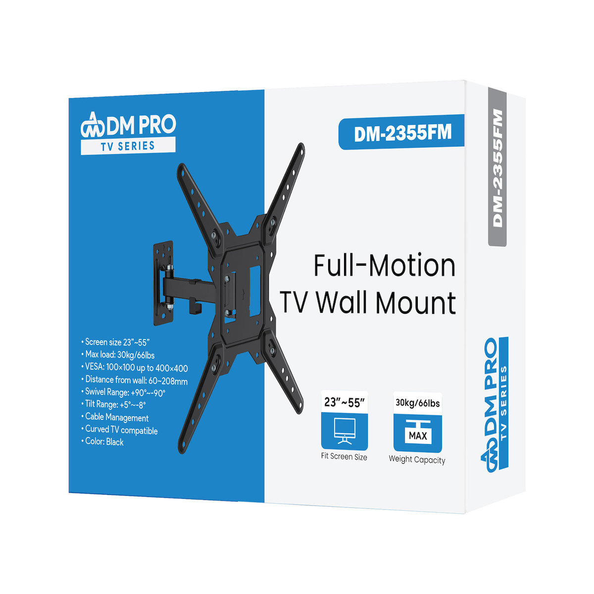 DM Pro DM-2355FM Βάση Τηλεόρασης Τοίχου έως 55" και 30kg Μαύρο - Image 3