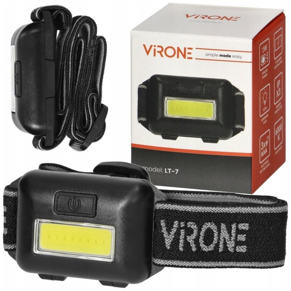 Virone Φακός Κεφαλής LED IPX3 με Μέγιστη Φωτεινότητα 45lm