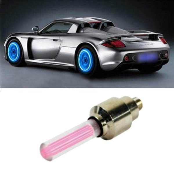 Set 2 Pink Led Valve Caps Light Motion Sensor