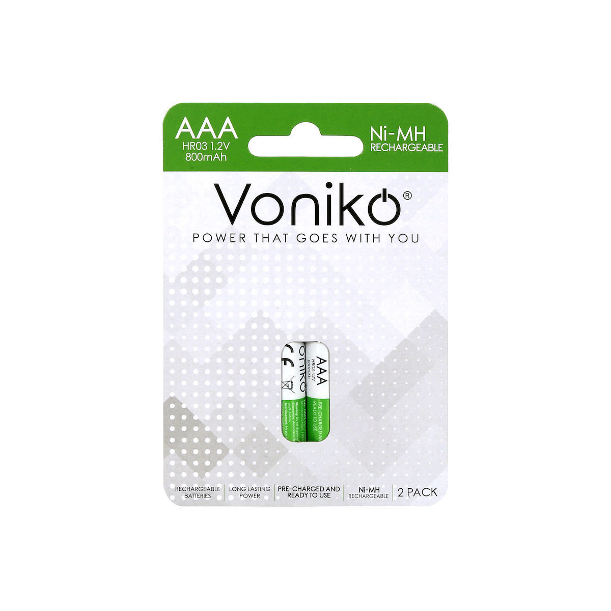 Voniko Επαναφορτιζόμενες Μπαταρίες AAA Ni-MH 800mAh 1.2V 2τμχ - Image 2